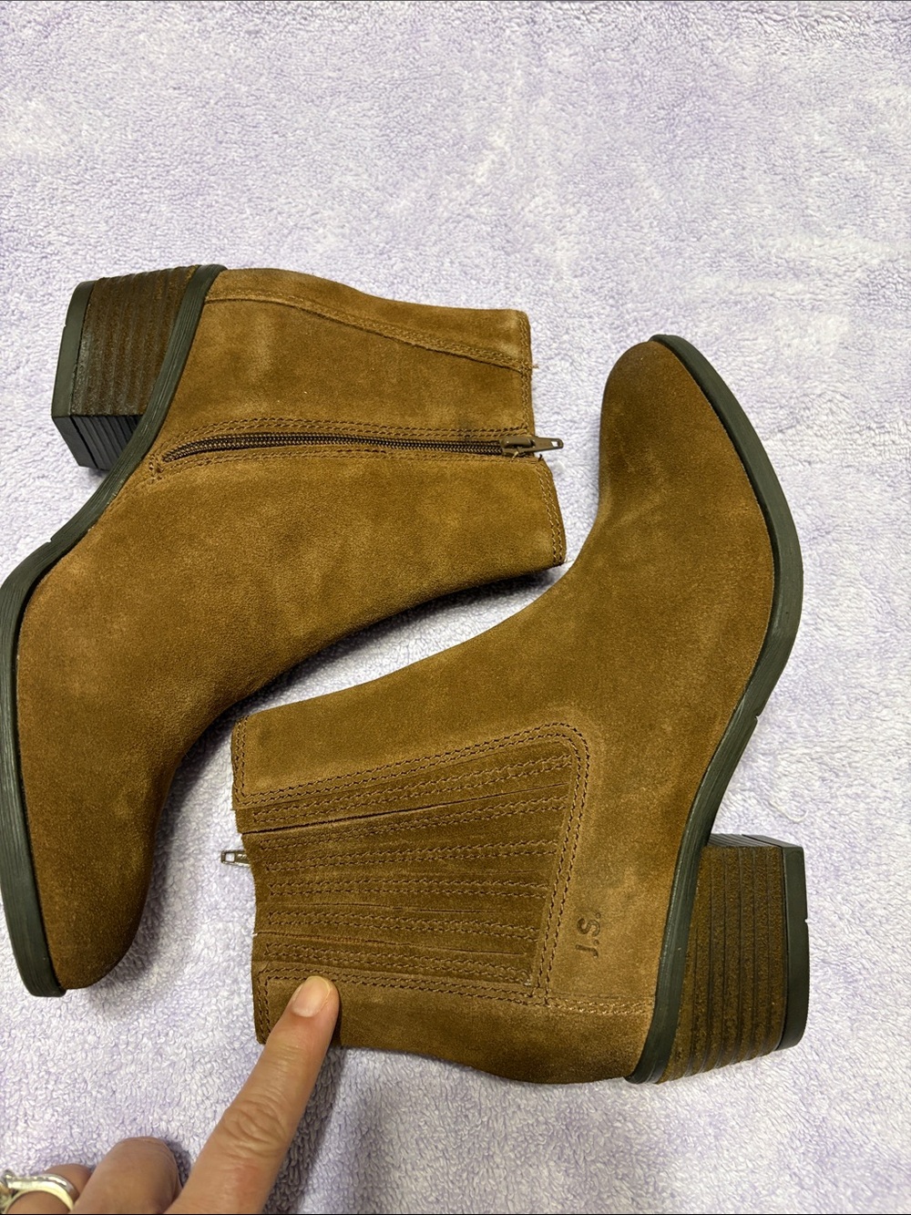 JOSEPH SEIBEL Women's Brown Suede Ankle Booties with Low Block Heel